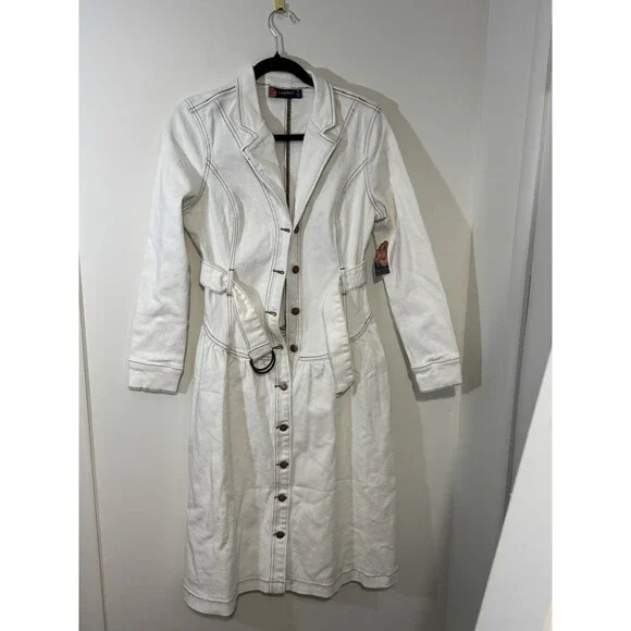 Indigo Poppy White Belted Shirt Dress Button-Down Collared Long Sleeve Size S - Picture 2 of 8